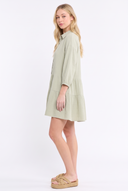 CD25721 CASUAL LONG SLEEVE TIERED MINI SHIFT COTTON GUAZE DRESS