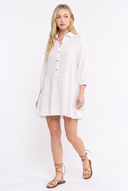 CD25721 CASUAL LONG SLEEVE TIERED MINI SHIFT COTTON GUAZE DRESS