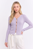 CT25125A LONG-SLEEVE RIBBED BUTTON-UP CARDIGAN