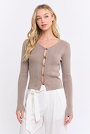 CT25125A LONG-SLEEVE RIBBED BUTTON-UP CARDIGAN