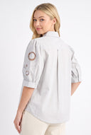 CT25334 PUFF SLEEVE BUTTON-UP EMBROIDERED BLOUSE
