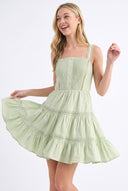 CD25148 FLATTERING SQUARE NECKLINE LACE TRIM SUNDRESS