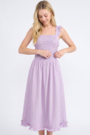 CD25434 SQUARE NECK SMOCKED BODICE MIDI DRESS