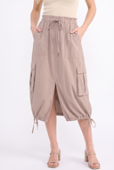 CD25282 CREW NECK SLEEVELESS TWOFER GATHERED MIDI DRESS