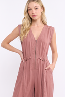 CR25390 UTILITY-INSPIRED SLEEVELESS ZIP-UP WIDE-LEG JUMPSUIT