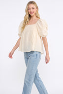 CT25096 FLORAL PUFF SLEEVE SMOCKED BLOUSE