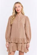 CD25369 LONG SLEEVE RUFFLE MINI DRESS
