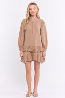 CD25369 LONG SLEEVE RUFFLE MINI DRESS