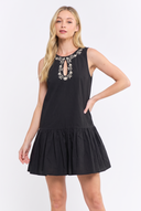 CD25614 EMBROIDERED KEYHOLE FLARE DRESS