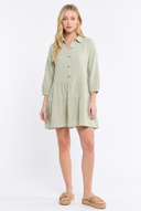 CD25721 CASUAL LONG SLEEVE TIERED MINI SHIFT COTTON GUAZE DRESS