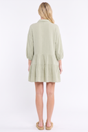 CD25721 CASUAL LONG SLEEVE TIERED MINI SHIFT COTTON GUAZE DRESS