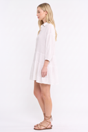 CD25721 CASUAL LONG SLEEVE TIERED MINI SHIFT COTTON GUAZE DRESS