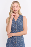 CD25910 FLORAL DITSY PRINT DENIM BUTTON-FRONT DRESS