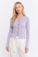 CT25125A LONG-SLEEVE RIBBED BUTTON-UP CARDIGAN