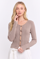 CT25125A LONG-SLEEVE RIBBED BUTTON-UP CARDIGAN