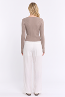 CT25125A LONG-SLEEVE RIBBED BUTTON-UP CARDIGAN