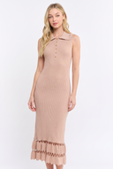 CWD25427 RIBBED SWEATER DRESS WITH SCALLOPPED HEM