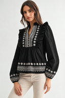 CET26539 EMBROIDERED RUFFLE BLOUSE