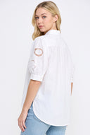 CT25334 PUFF SLEEVE BUTTON-UP EMBROIDERED BLOUSE