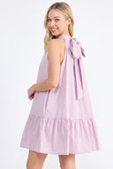CD25328 MOCK NECK TIE-BACK A-LINE MINI DRESS