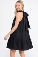 CD25328 MOCK NECK TIE-BACK A-LINE MINI DRESS