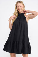CD25328 MOCK NECK TIE-BACK A-LINE MINI DRESS