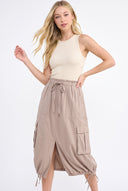 CD25282 CREW NECK SLEEVELESS TWOFER GATHERED MIDI DRESS