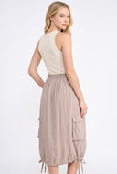 CD25282 CREW NECK SLEEVELESS TWOFER GATHERED MIDI DRESS