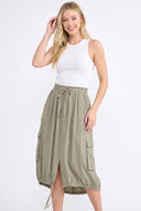 CD25282 CREW NECK SLEEVELESS TWOFER GATHERED MIDI DRESS