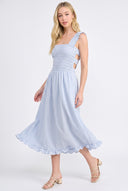 CD25434 SQUARE NECK SMOCKED BODICE MIDI DRESS
