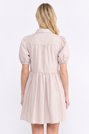 CD25191 COTTON PUFF SLEEVE HALF BUTTON UP SHIRT DRESS