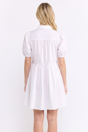 CD25191 COTTON PUFF SLEEVE HALF BUTTON UP SHIRT DRESS
