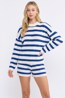 CWS25395 STRIPED CREW NECK SWEATER TOP AND SHORTS SET