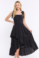 CD25300 SLEEVELESS TIE-SHOULDER FLOWY RUFFLE DRESS