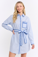 CD25364 EMBROIDERED BUTTON DOWN SHIRT DRESS