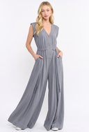 CR25390 UTILITY-INSPIRED SLEEVELESS ZIP-UP WIDE-LEG JUMPSUIT