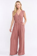 CR25390 UTILITY-INSPIRED SLEEVELESS ZIP-UP WIDE-LEG JUMPSUIT