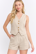 CS25664ST BUTTON DOWN VEST AND SHORTS SET - TOP ONLY