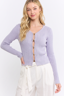 CT25125A LONG-SLEEVE RIBBED BUTTON-UP CARDIGAN