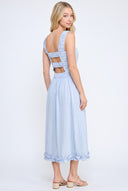 CD25434 SQUARE NECK SMOCKED BODICE MIDI DRESS