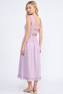 CD25434 SQUARE NECK SMOCKED BODICE MIDI DRESS