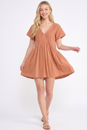 CR25389 PLEATED V-NECK ROMPER
