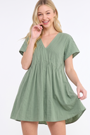 CR25389 PLEATED V-NECK ROMPER