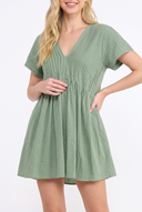 CR25389 PLEATED V-NECK ROMPER