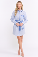 CD25364 EMBROIDERED BUTTON DOWN SHIRT DRESS