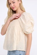CT25096 FLORAL PUFF SLEEVE SMOCKED BLOUSE
