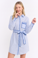CD25364 EMBROIDERED BUTTON DOWN SHIRT DRESS