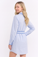 CD25364 EMBROIDERED BUTTON DOWN SHIRT DRESS