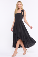 CD25300 SLEEVELESS TIE-SHOULDER FLOWY RUFFLE DRESS