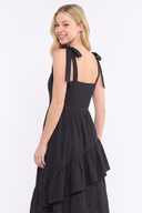 CD25300 SLEEVELESS TIE-SHOULDER FLOWY RUFFLE DRESS